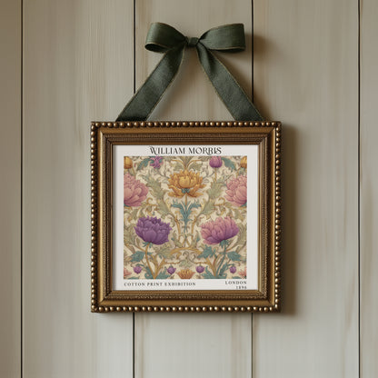 William Morris Style Pastel Floral Print – Pink & Lilac Square Wall Art