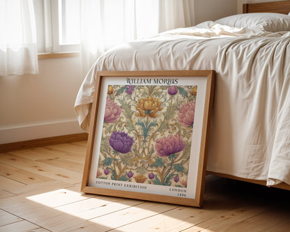 William Morris Style Pastel Floral Print – Pink & Lilac Square Wall Art