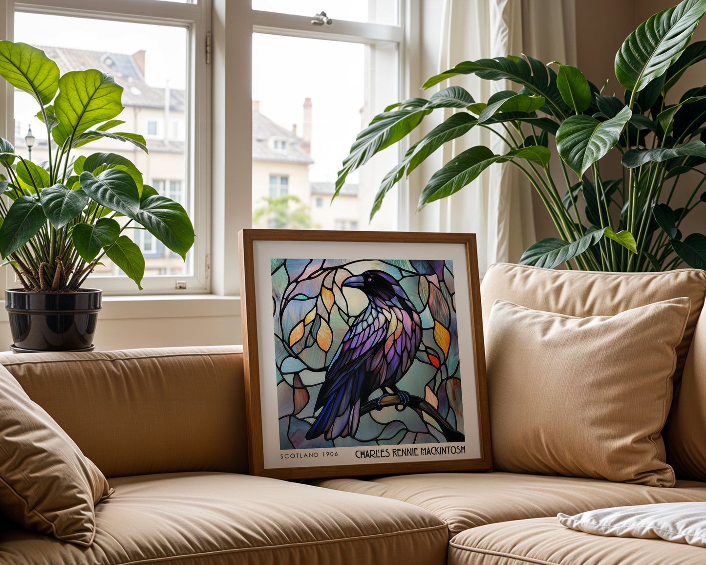 Rennie Mackintosh Stained Glass Decor - Art Nouveau Poster - Raven Wall Art