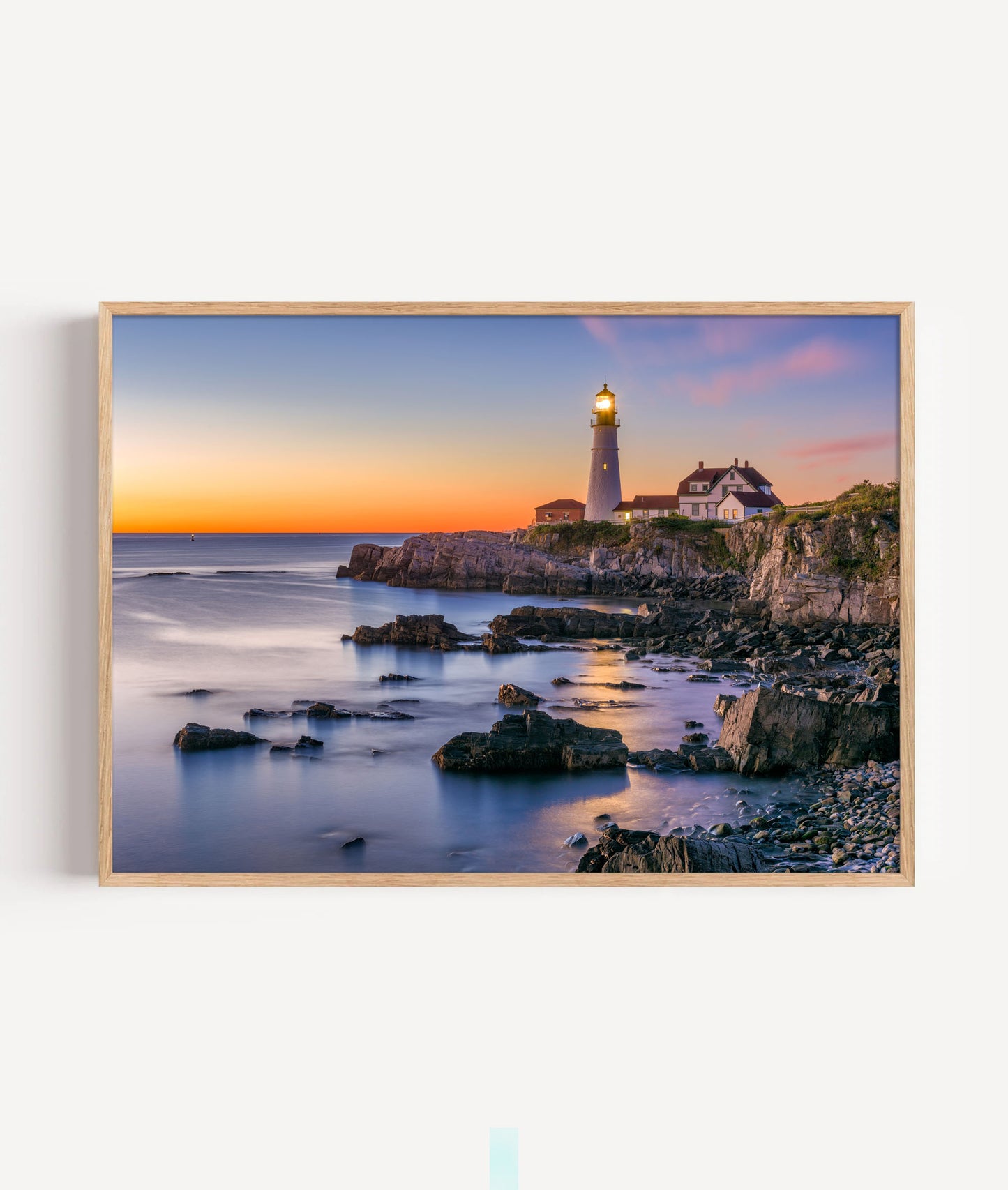 Rocky Lighthouse Print, Coastal Sunset Photography Wall Art Poster, Seaside Ocean Decor