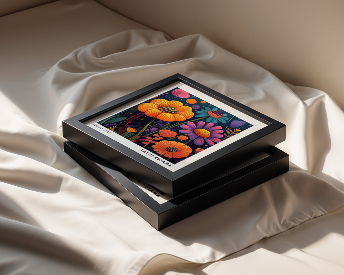 Yayoi Kusama Inspired Colourful Flower Print | Orange Purple Japanese Floral Wall Art