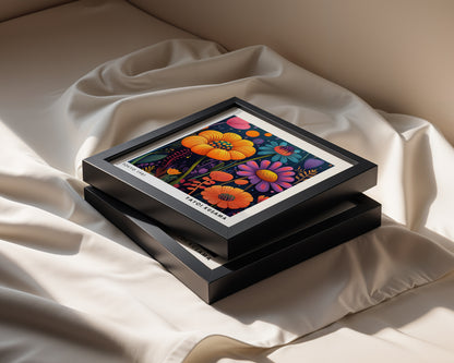 Yayoi Kusama Inspired Colourful Flower Print | Orange Purple Japanese Floral Wall Art