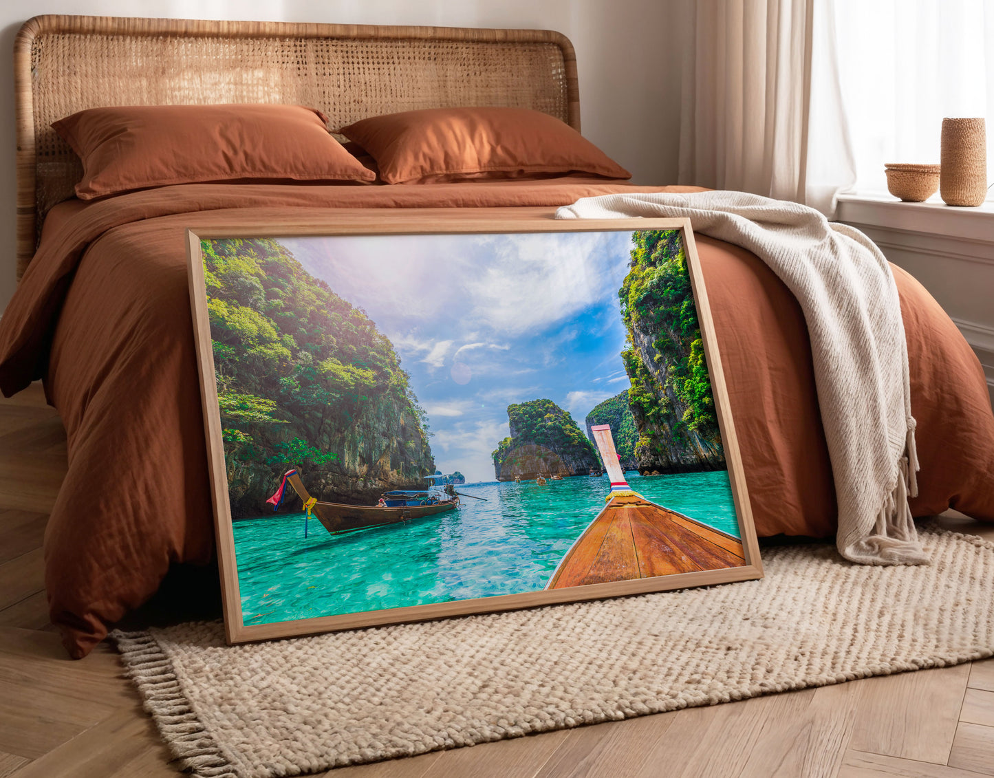 Thai Longtail Boat Print, Tropical Lagoon Photography Wall Art Poster, Island Travel Decor