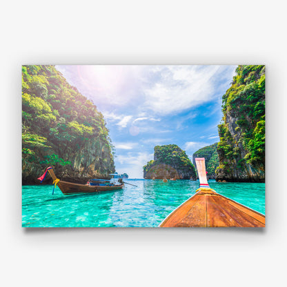Thai Longtail Boat Print, Tropical Lagoon Photography Wall Art Poster, Island Travel Decor