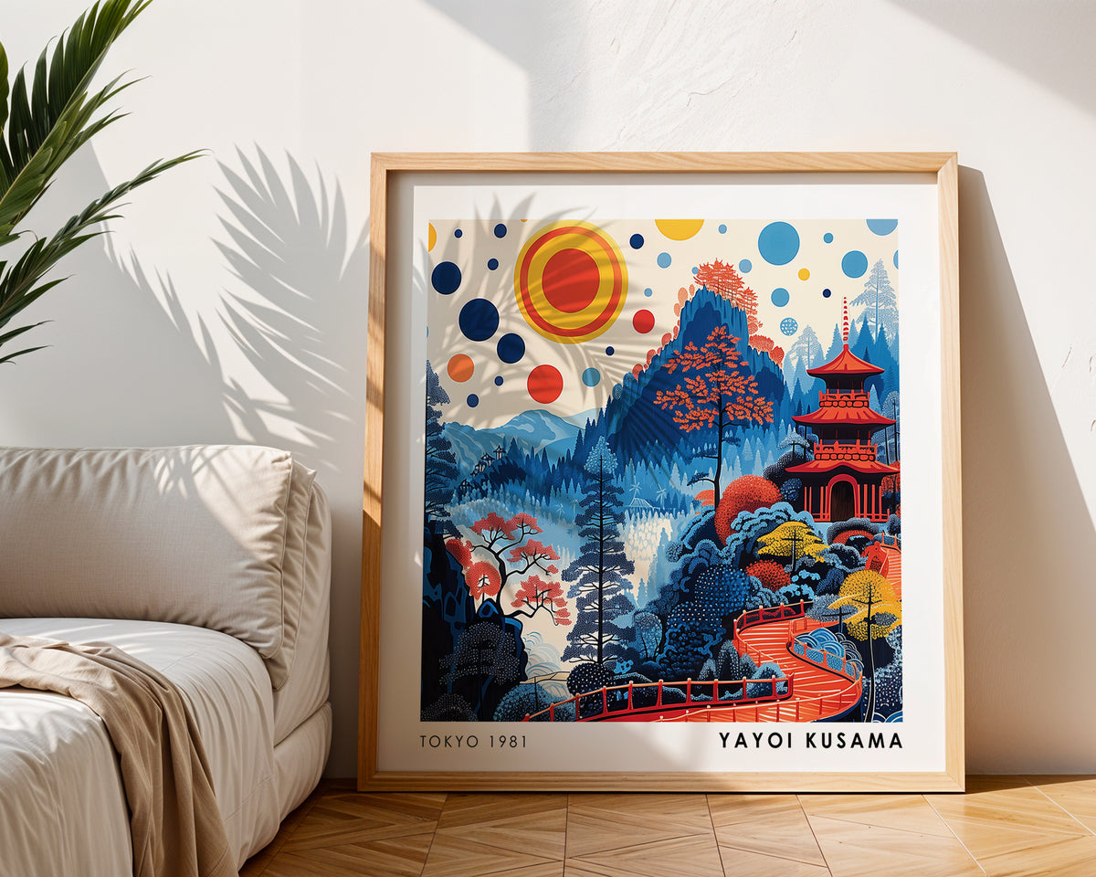 Yayoi Kusama Inspired Abstract Pagoda Print | Colourful Japanese Mountain Wall Art