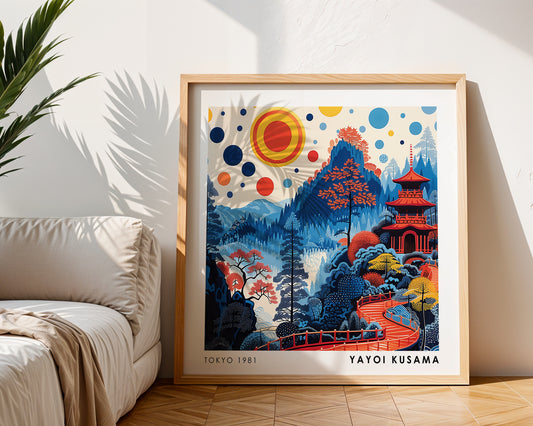 Yayoi Kusama Inspired Abstract Pagoda Print | Colourful Japanese Mountain Wall Art