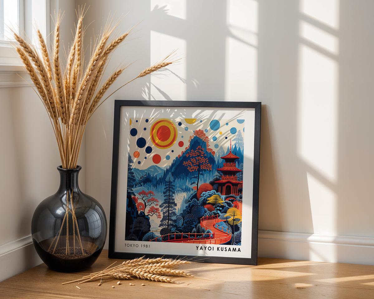 Yayoi Kusama Inspired Abstract Pagoda Print | Colourful Japanese Mountain Wall Art