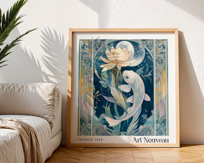 Koi Karp Art Nouveau Print - Art Deco Poster - Vintage Floral Wall Art