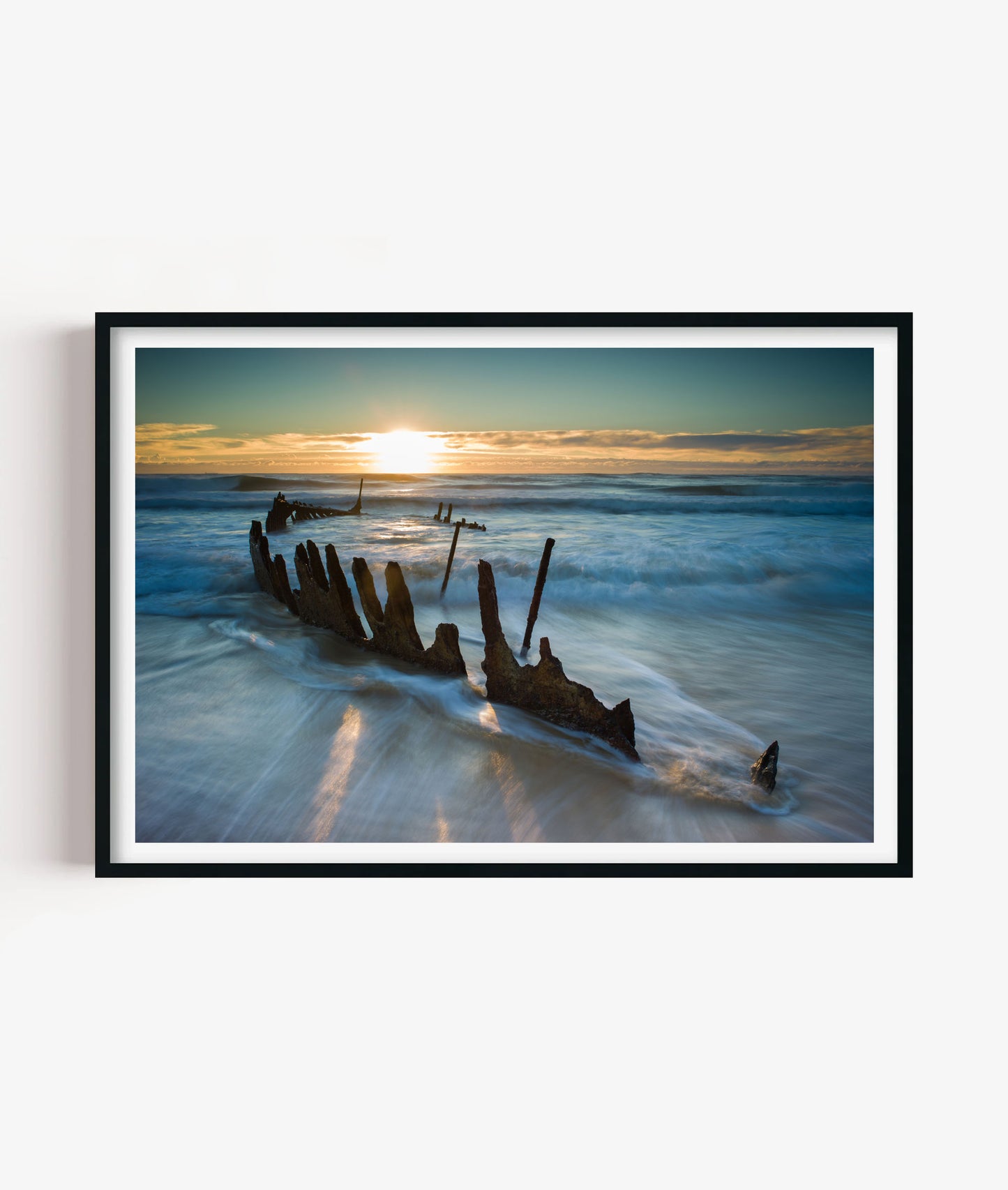 Shipwreck Beach Print, Sunset Ocean Photography Wall Art Poster, Coastal Seascape Decor