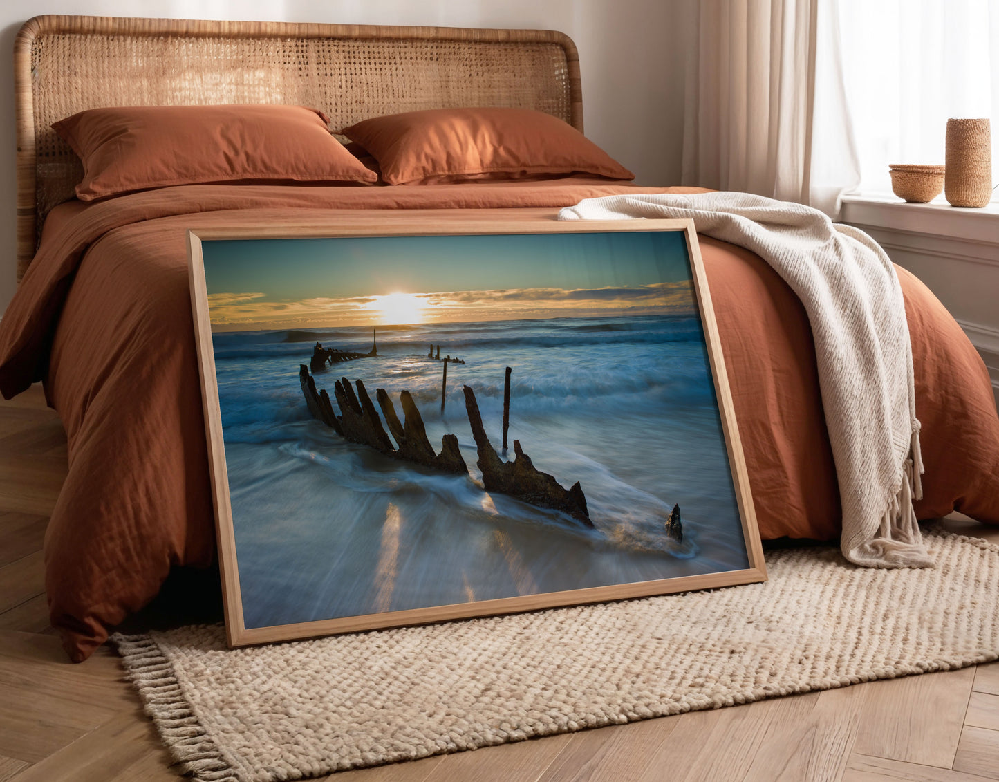 Shipwreck Beach Print, Sunset Ocean Photography Wall Art Poster, Coastal Seascape Decor