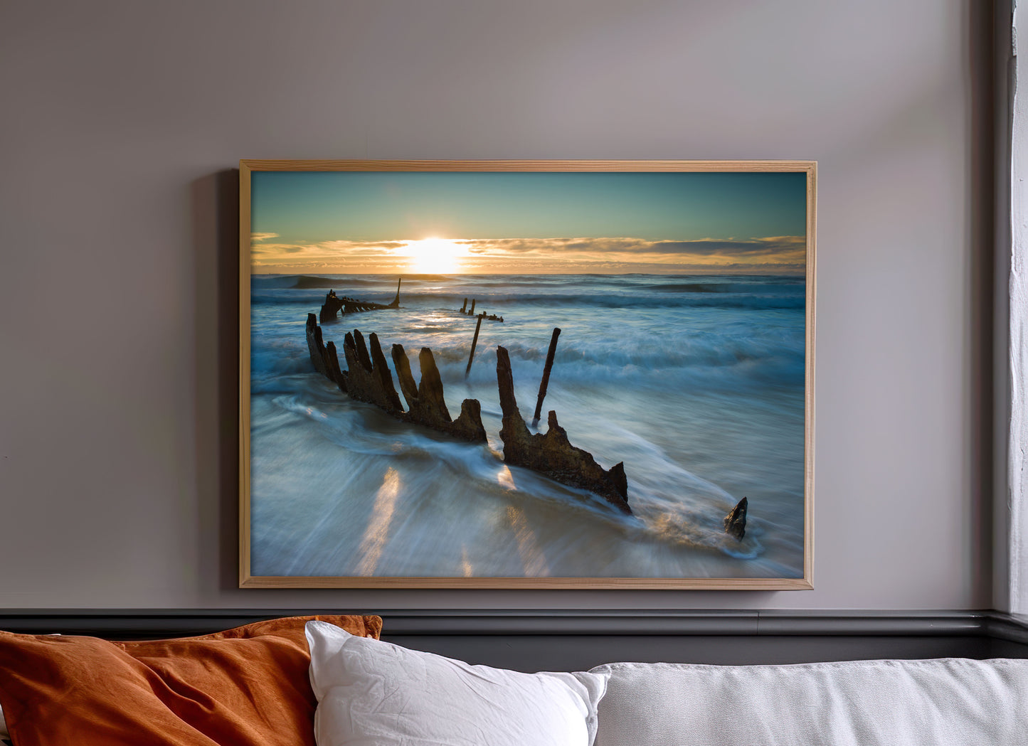 Shipwreck Beach Print, Sunset Ocean Photography Wall Art Poster, Coastal Seascape Decor