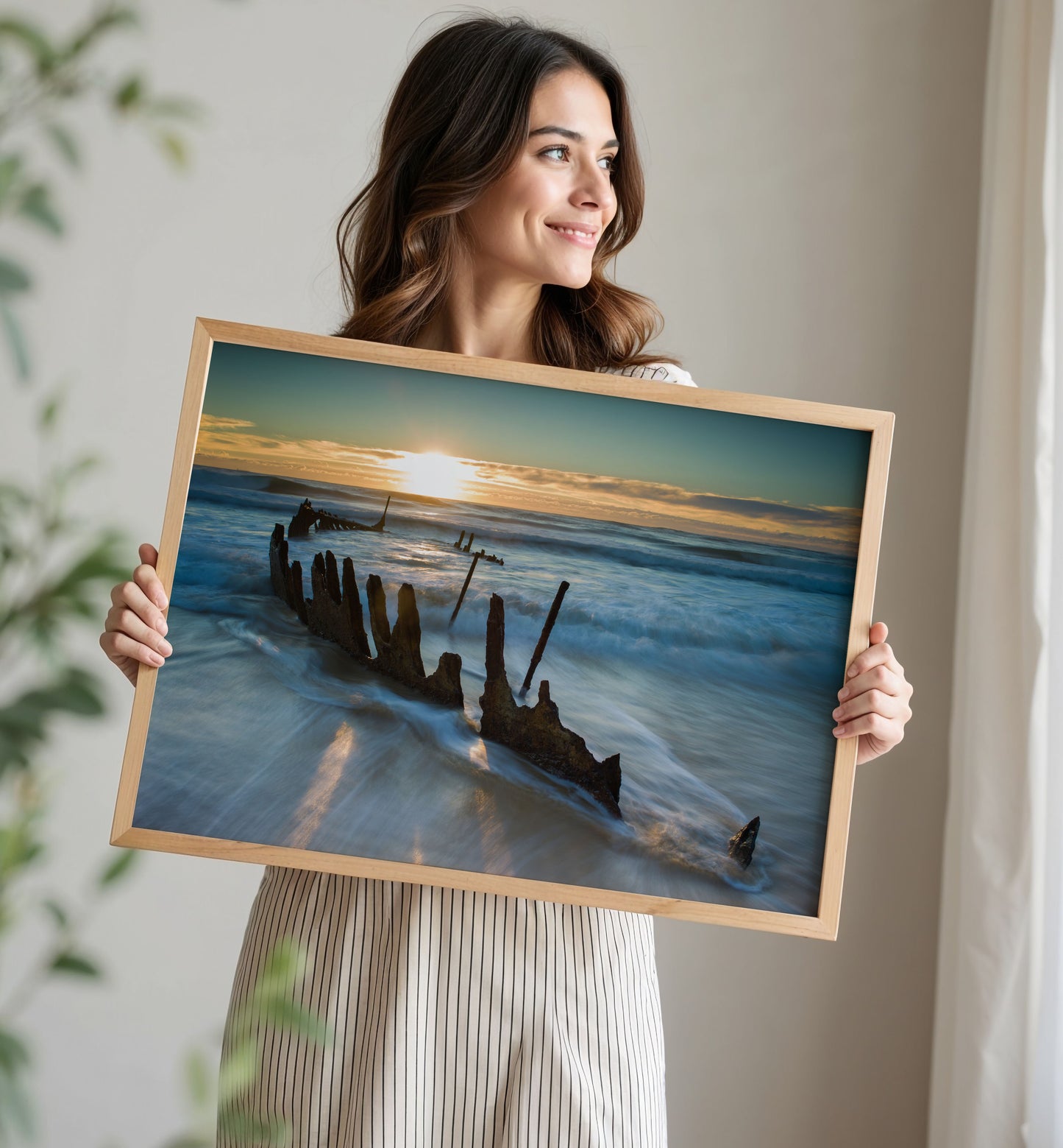 Shipwreck Beach Print, Sunset Ocean Photography Wall Art Poster, Coastal Seascape Decor