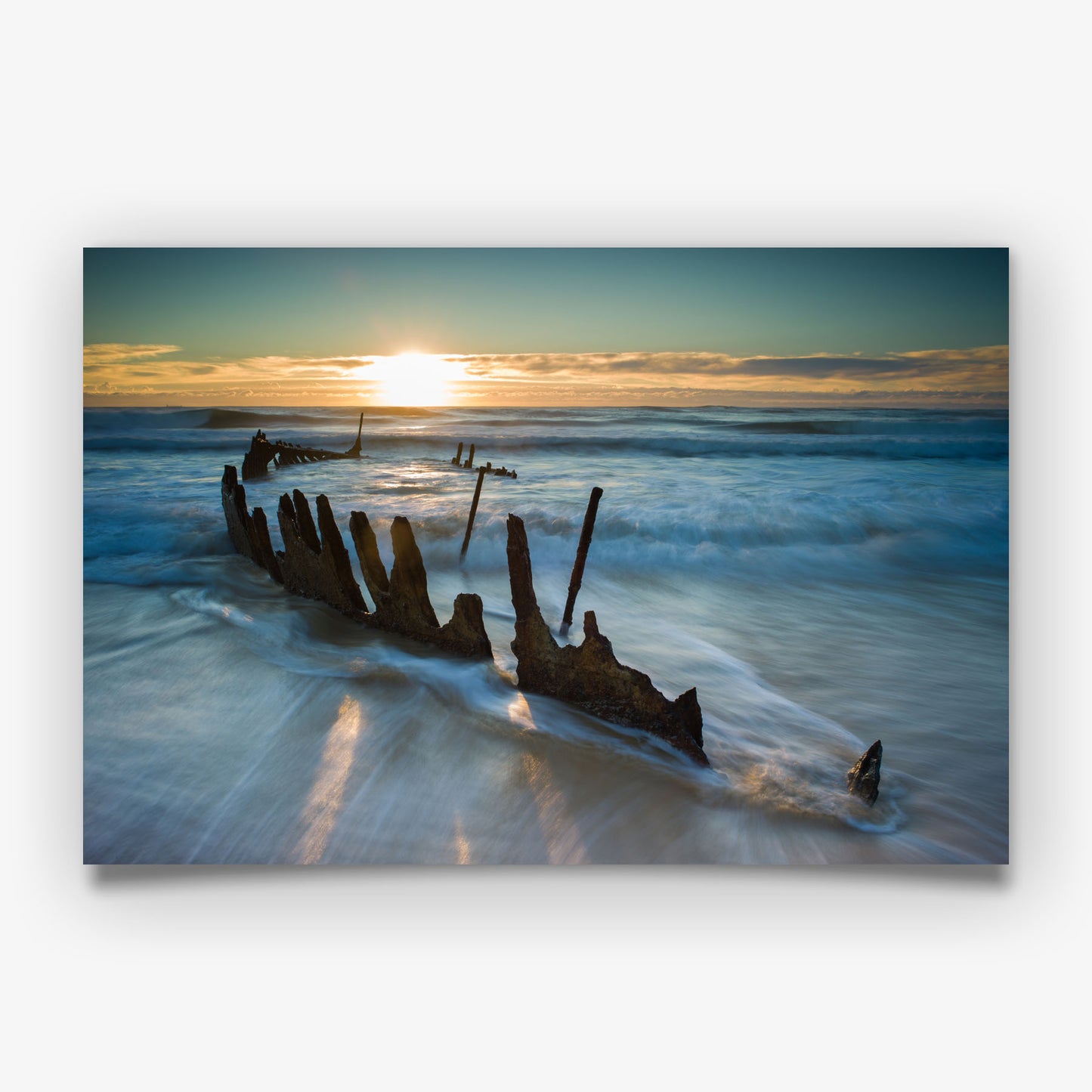 Shipwreck Beach Print, Sunset Ocean Photography Wall Art Poster, Coastal Seascape Decor