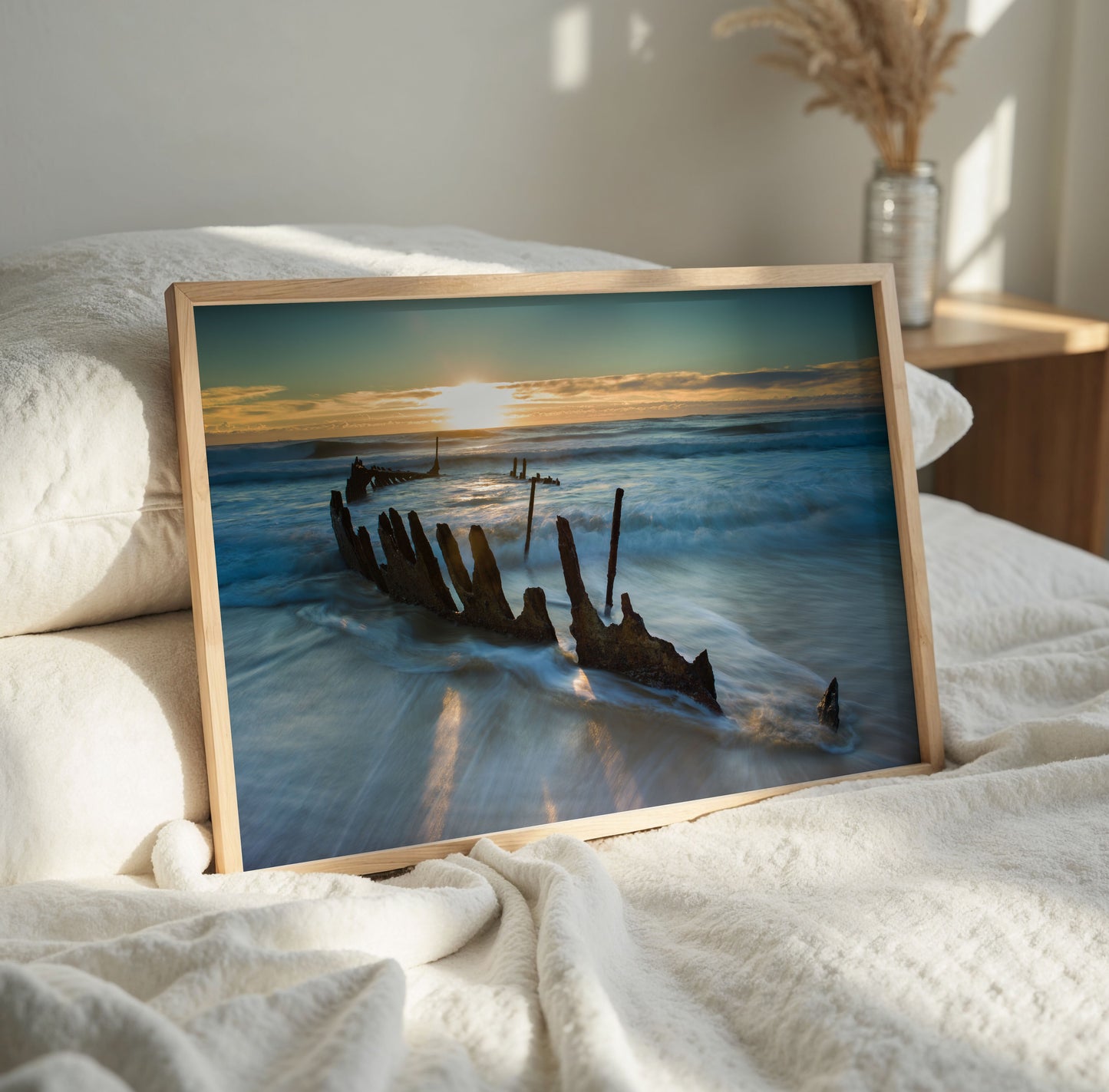 Shipwreck Beach Print, Sunset Ocean Photography Wall Art Poster, Coastal Seascape Decor