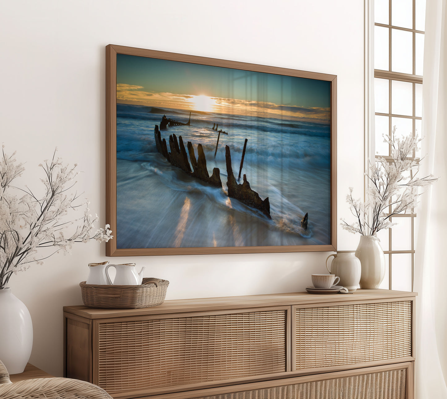 Shipwreck Beach Print, Sunset Ocean Photography Wall Art Poster, Coastal Seascape Decor