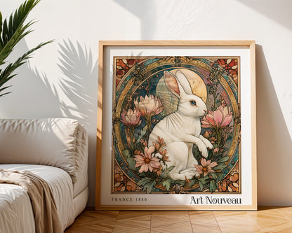 Rabbit Art Nouveau Print - Art Deco Poster - Vintage Floral Wall Art