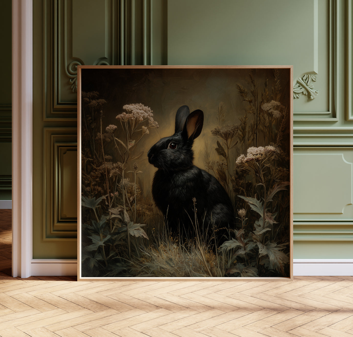 Black Rabbit Print – Gothic Dark Academia Wall Art - Whimsical Poster