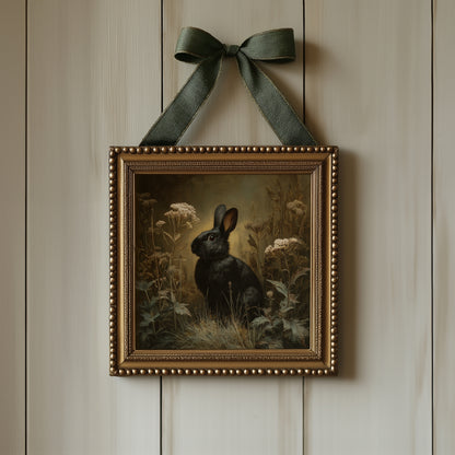 Black Rabbit Print – Gothic Dark Academia Wall Art - Whimsical Poster
