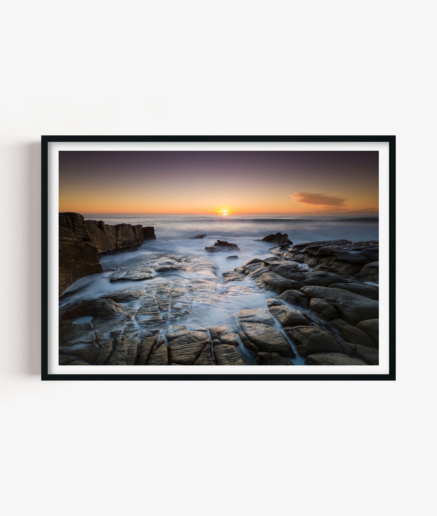 Rocky Coast Sunset Print, Ocean Seascape Photography Wall Art Poster, Coastal Decor