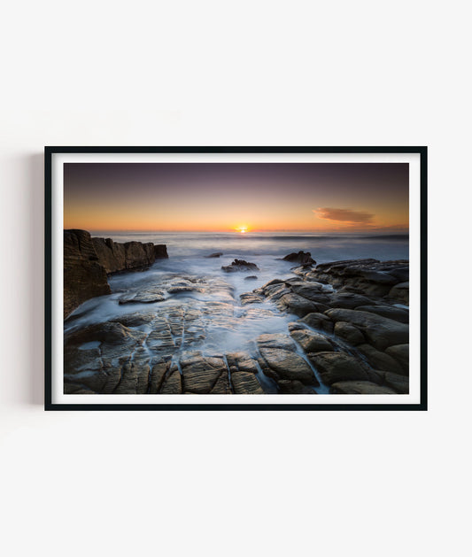 Rocky Coast Sunset Print, Ocean Seascape Photography Wall Art Poster, Coastal Decor