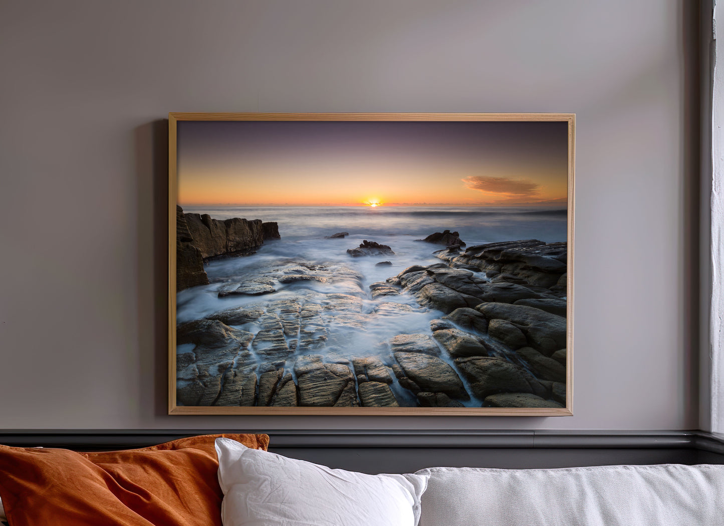 Rocky Coast Sunset Print, Ocean Seascape Photography Wall Art Poster, Coastal Decor