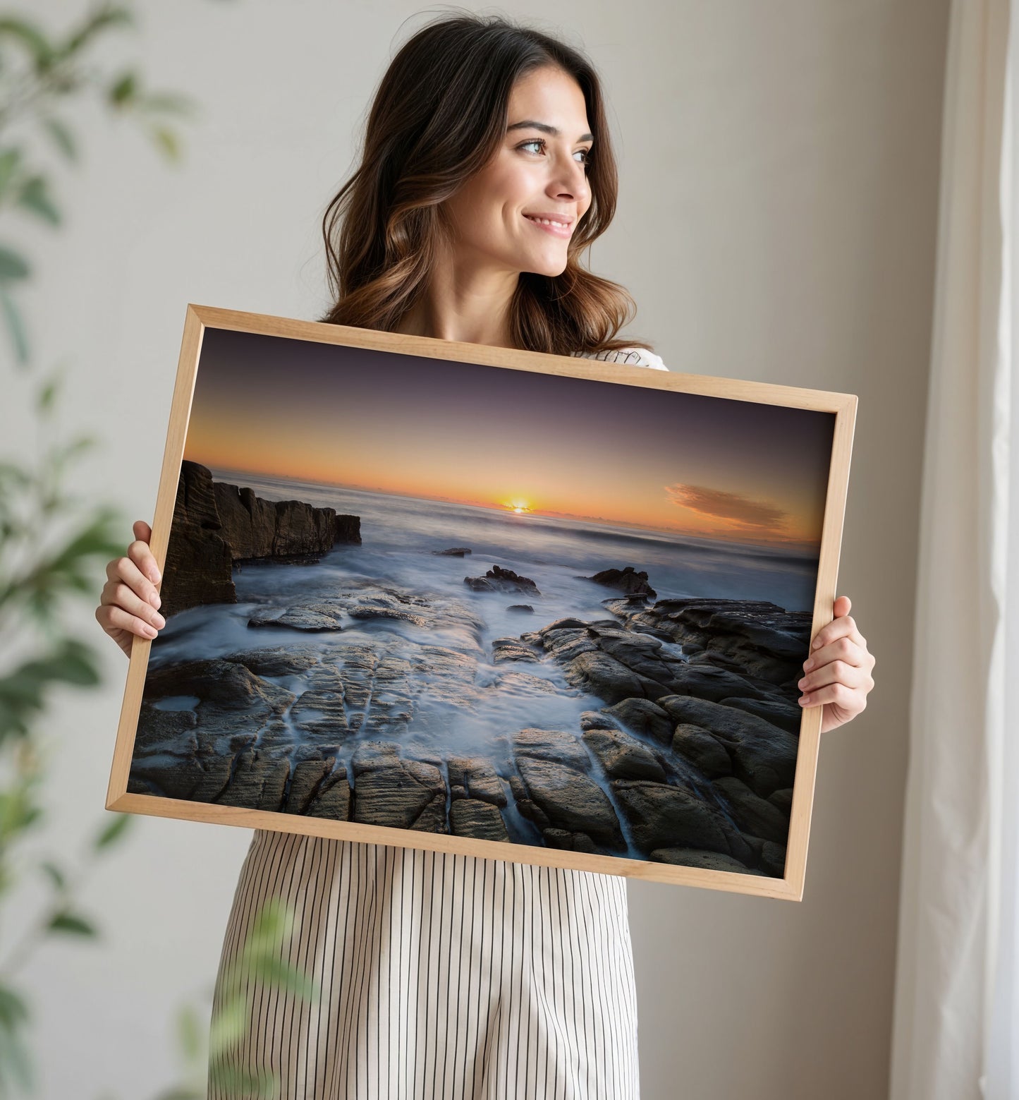 Rocky Coast Sunset Print, Ocean Seascape Photography Wall Art Poster, Coastal Decor