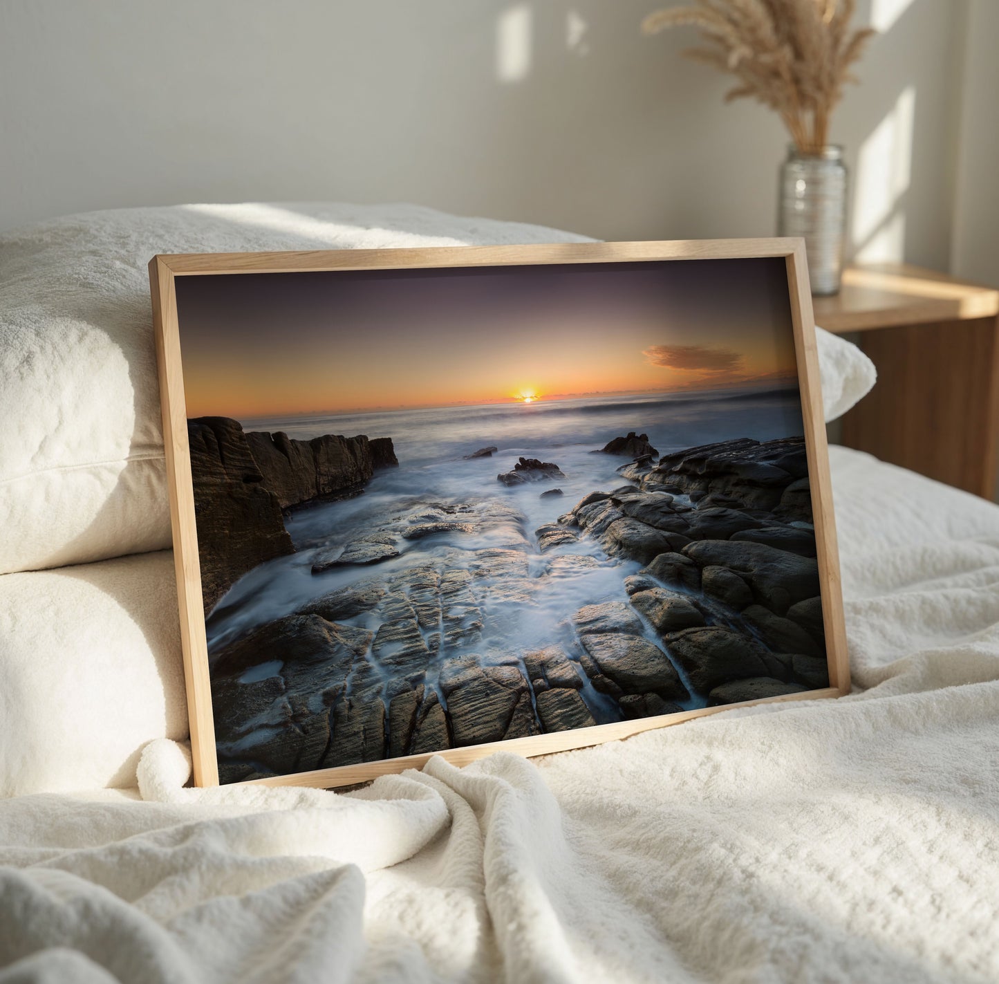 Rocky Coast Sunset Print, Ocean Seascape Photography Wall Art Poster, Coastal Decor