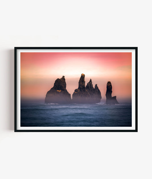 Rocky Sunset Print, Ocean Seascape Photography Wall Art Poster, Coastal Decor