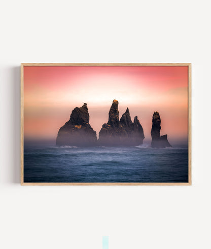 Rocky Sunset Print, Ocean Seascape Photography Wall Art Poster, Coastal Decor