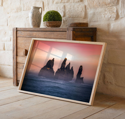 Rocky Sunset Print, Ocean Seascape Photography Wall Art Poster, Coastal Decor