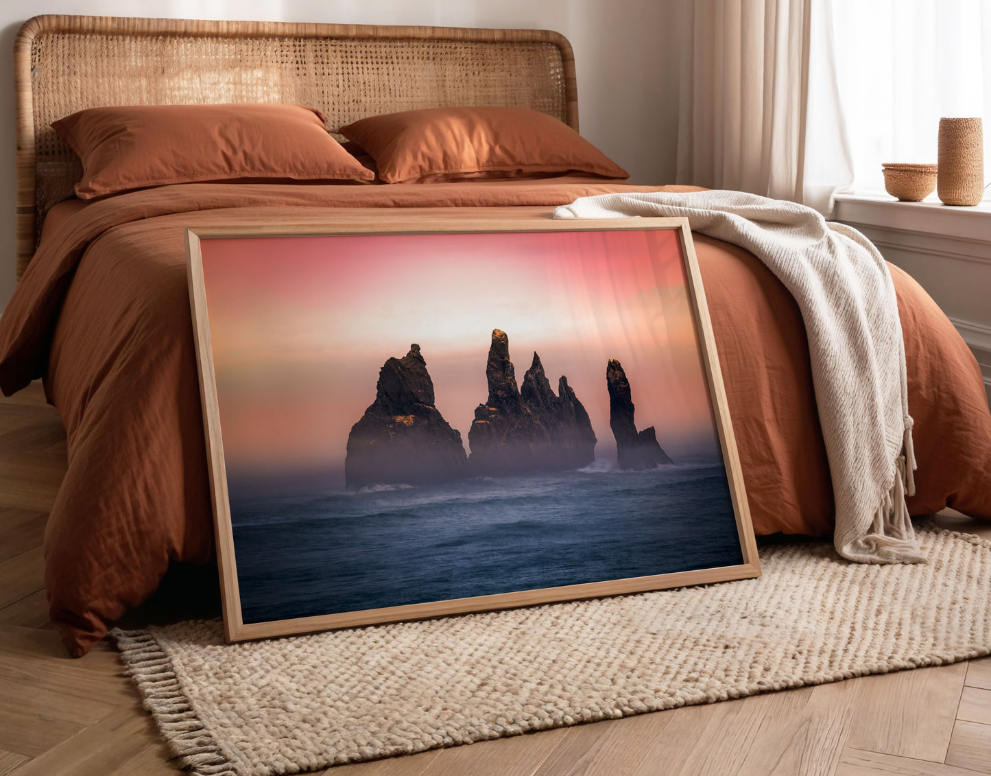 Rocky Sunset Print, Ocean Seascape Photography Wall Art Poster, Coastal Decor