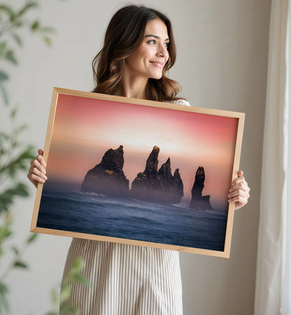 Rocky Sunset Print, Ocean Seascape Photography Wall Art Poster, Coastal Decor