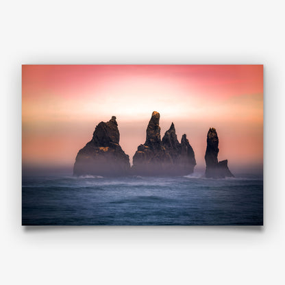 Rocky Sunset Print, Ocean Seascape Photography Wall Art Poster, Coastal Decor