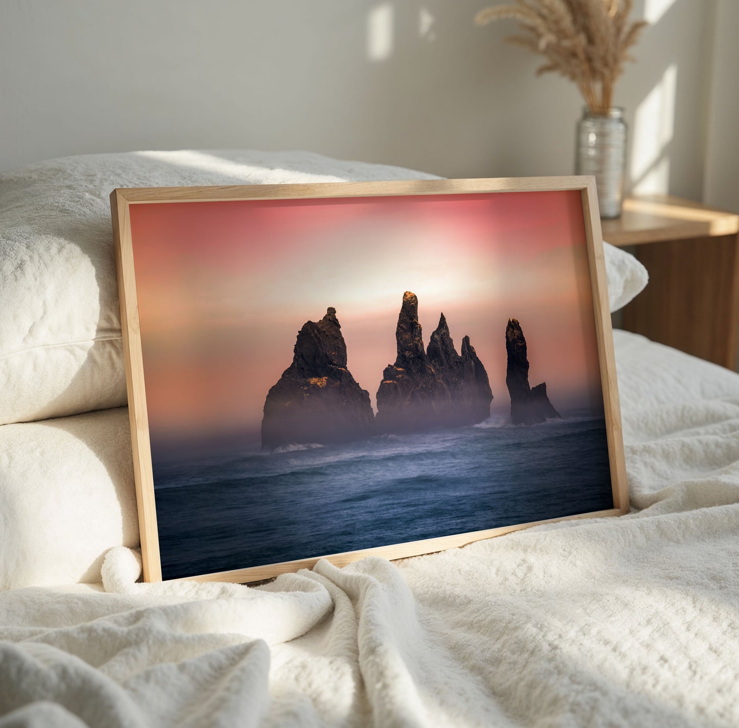 Rocky Sunset Print, Ocean Seascape Photography Wall Art Poster, Coastal Decor