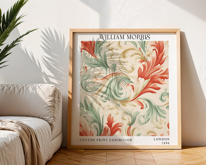 William Morris Style Acanthus Print – Coral & Sage Square Wall Art