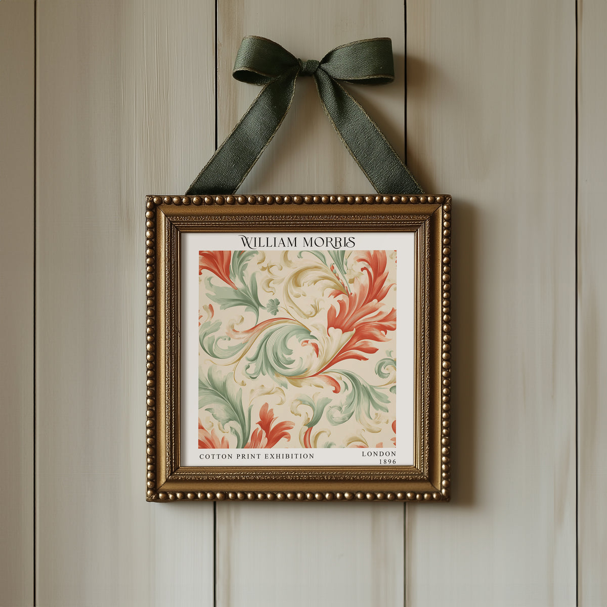 William Morris Style Acanthus Print – Coral & Sage Square Wall Art