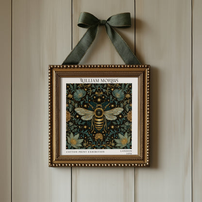 William Morris Style Bee Print – Dark Botanical Square Wall Art