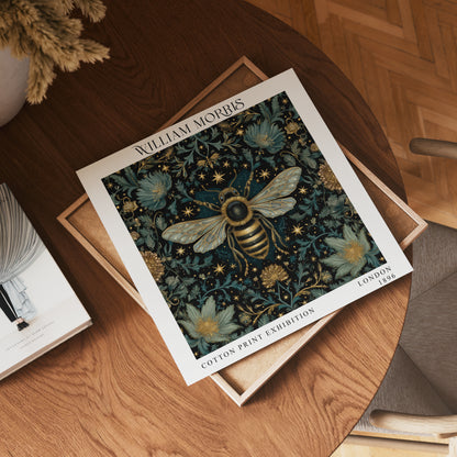 William Morris Style Bee Print – Dark Botanical Square Wall Art