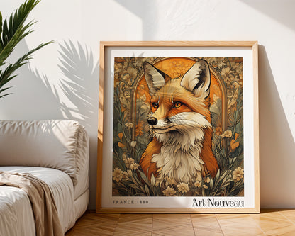 Fox Art Nouveau Print - Vintage Floral Wall Art  - Art Deco Poster