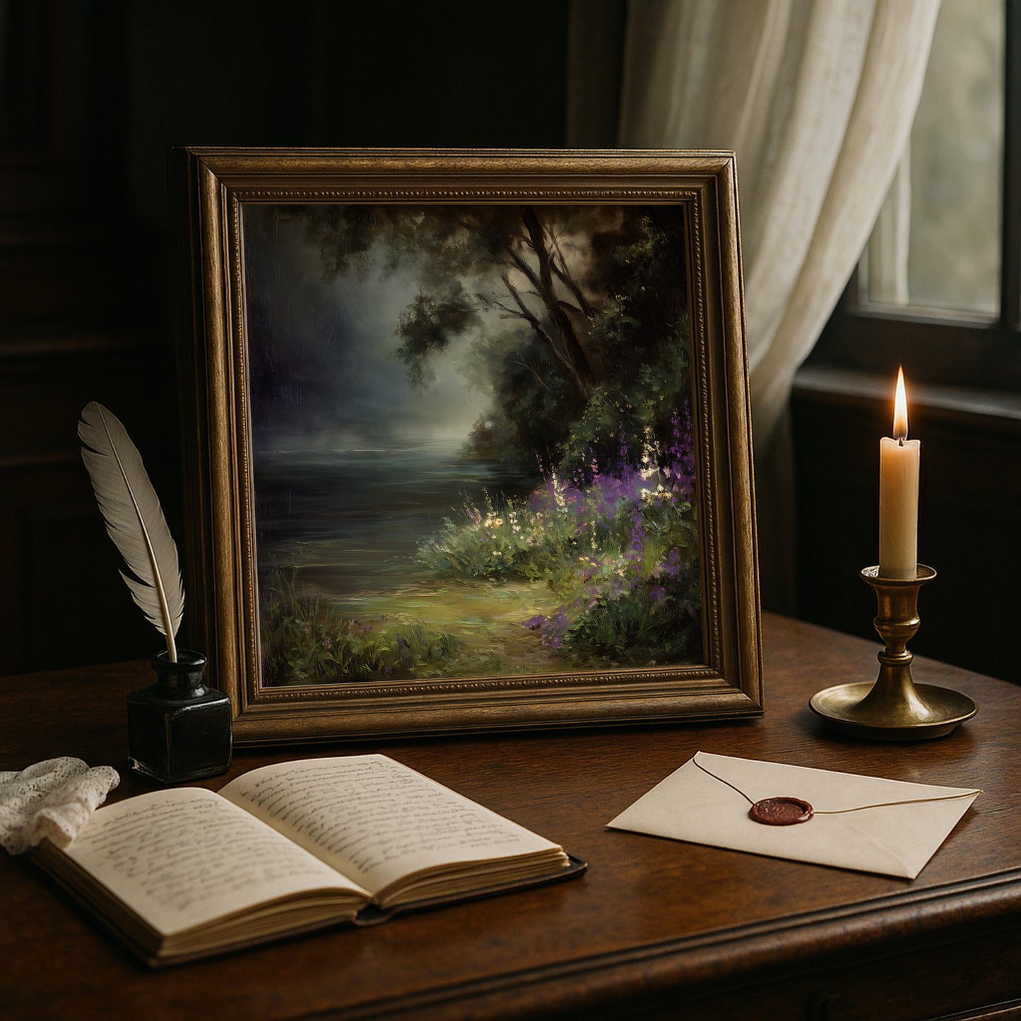 Moody Lake Print -Dark Academia Poster - Whimsical Wall Art
