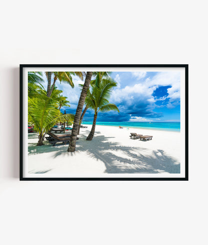 Palm Tree Beach Print, Tropical Ocean Photography Wall Art Poster, Coastal Holiday Deco