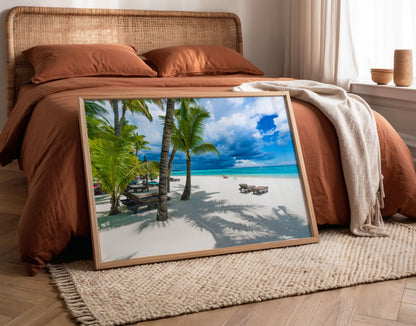 Palm Tree Beach Print, Tropical Ocean Photography Wall Art Poster, Coastal Holiday Decor