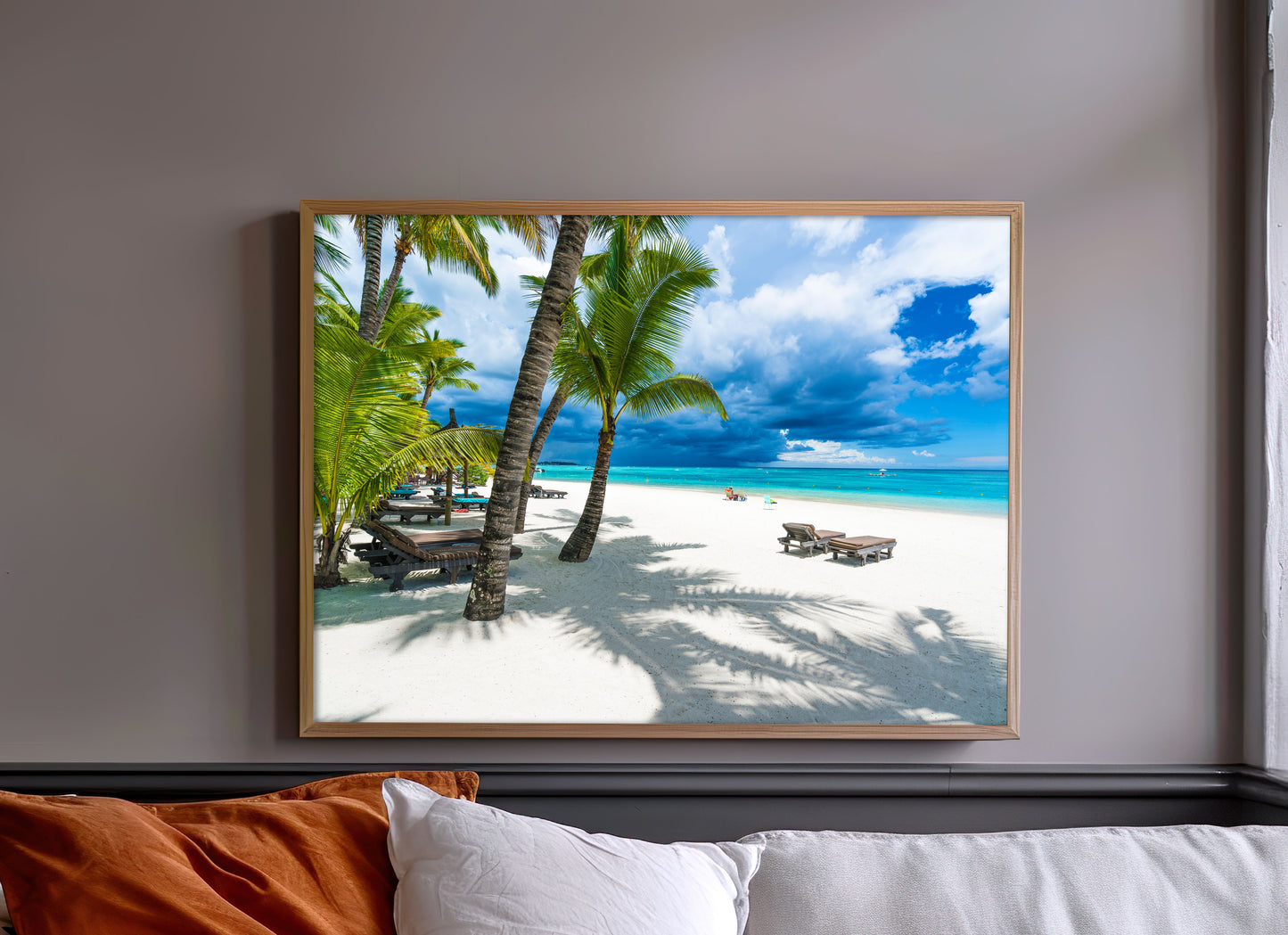 Palm Tree Beach Print, Tropical Ocean Photography Wall Art Poster, Coastal Holiday Decor