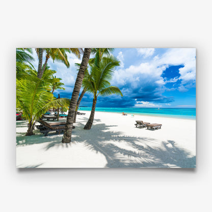 Palm Tree Beach Print, Tropical Ocean Photography Wall Art Poster, Coastal Holiday Decor