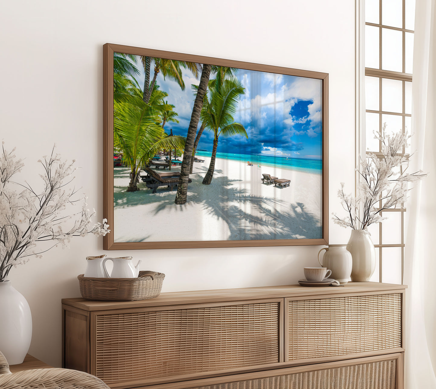 Palm Tree Beach Print, Tropical Ocean Photography Wall Art Poster, Coastal Holiday Decor