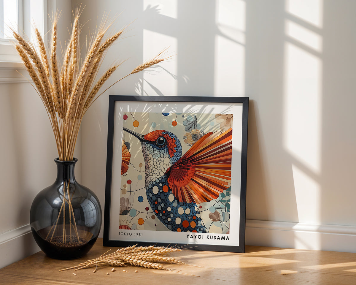 Yayoi Kusama Inspired Hummingbird Print | Colourful Japanese Bird Wall Art