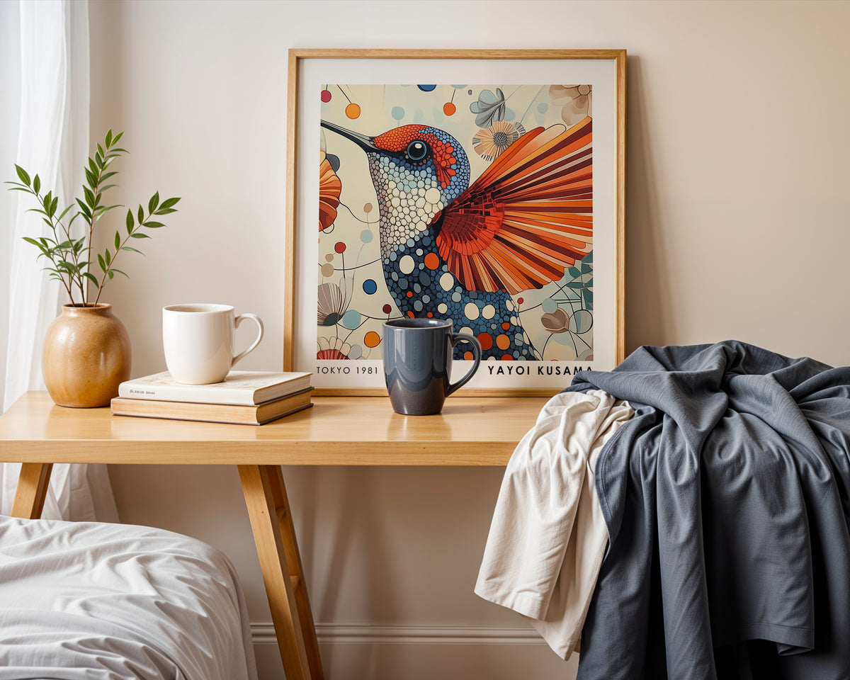 Yayoi Kusama Inspired Hummingbird Print | Colourful Japanese Bird Wall Art