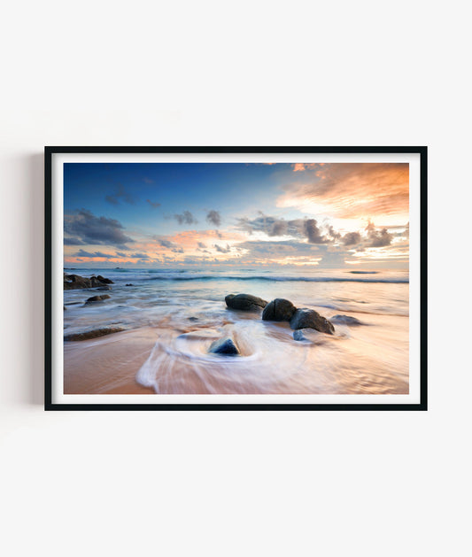 Ocean Sunset Print, Coastal Seascape Photography Wall Art Poster, Beach House Decor