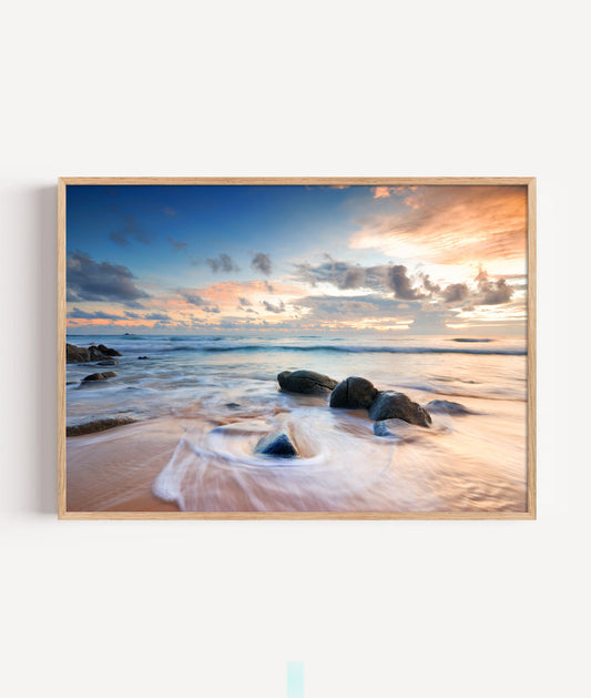 Ocean Sunset Print, Coastal Seascape Photography Wall Art Poster, Beach House Decor