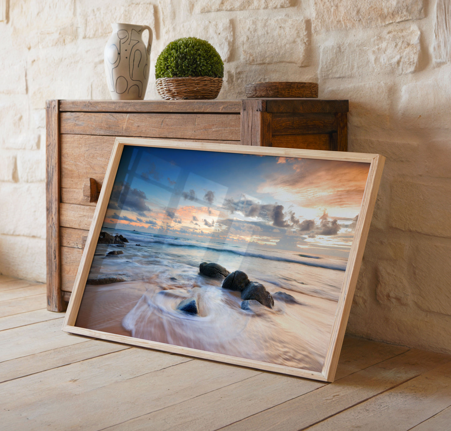 Ocean Sunset Print, Coastal Seascape Photography Wall Art Poster, Beach House Decor